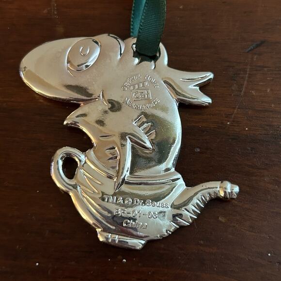 VTG TM Dr. Seuss Official Fish In The Dish Silverplated 2” Christmas Ornament - Picture 3 of 3